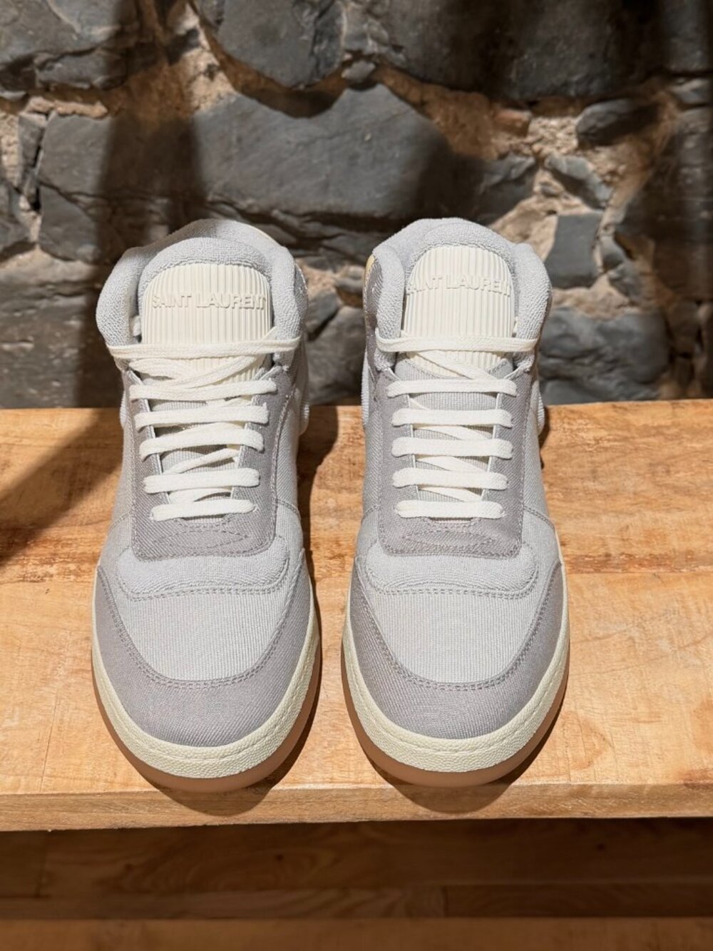 Saint Laurent SL/80 Grey Yellow Canvas High-top Sneakers - Picture 3 of 13